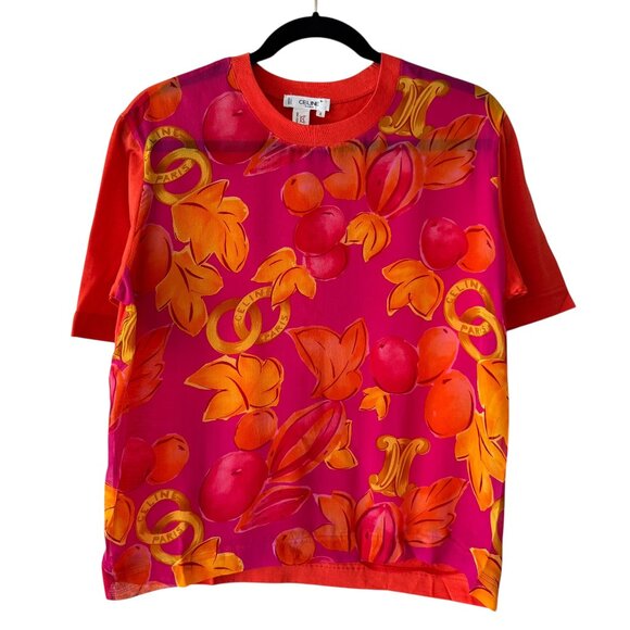 Vintage Celine Paris Silk Floral Fruit Print Tee - Picture 1 of 7